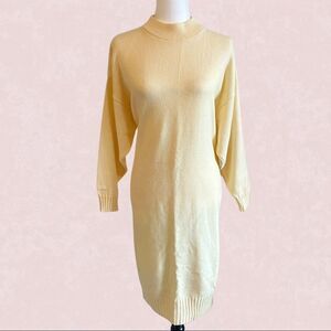 Vintage butter yellow mock neck knit sweater dress
